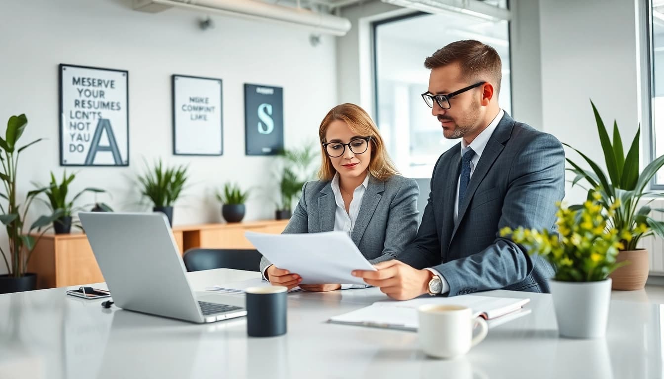 Headhunter Schweiz berät im modernen Büro, mit Laptops und Notizen.