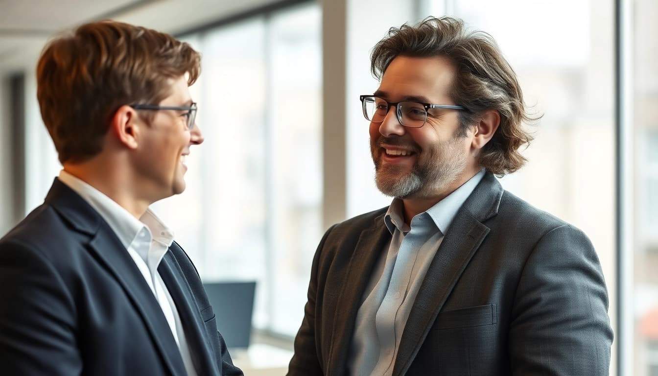 Headhunter Rostock im modernen Büro, das mit einem Kandidaten spricht.