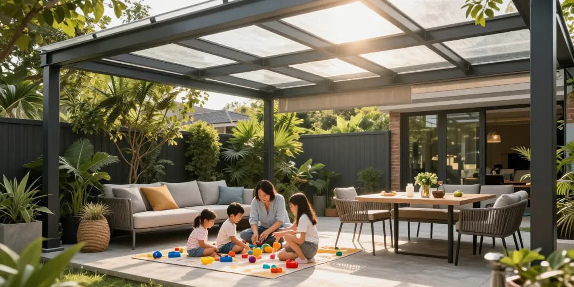 Moderne Terrassenüberdachungen schaffen gemütliche Aufenthaltsräume im Freien.