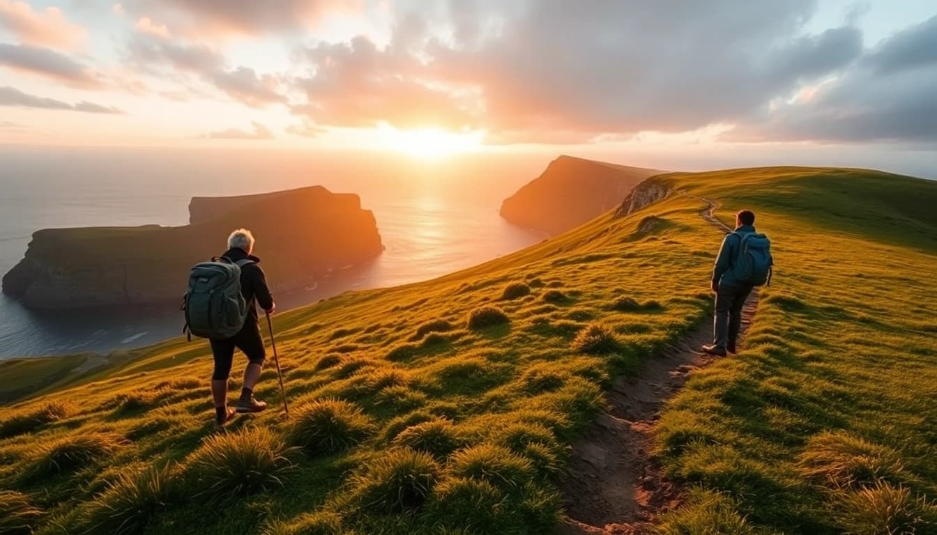 Dingle Way wandern auf einem malerischen Hügel mit weitem Blick auf den Ozean.
