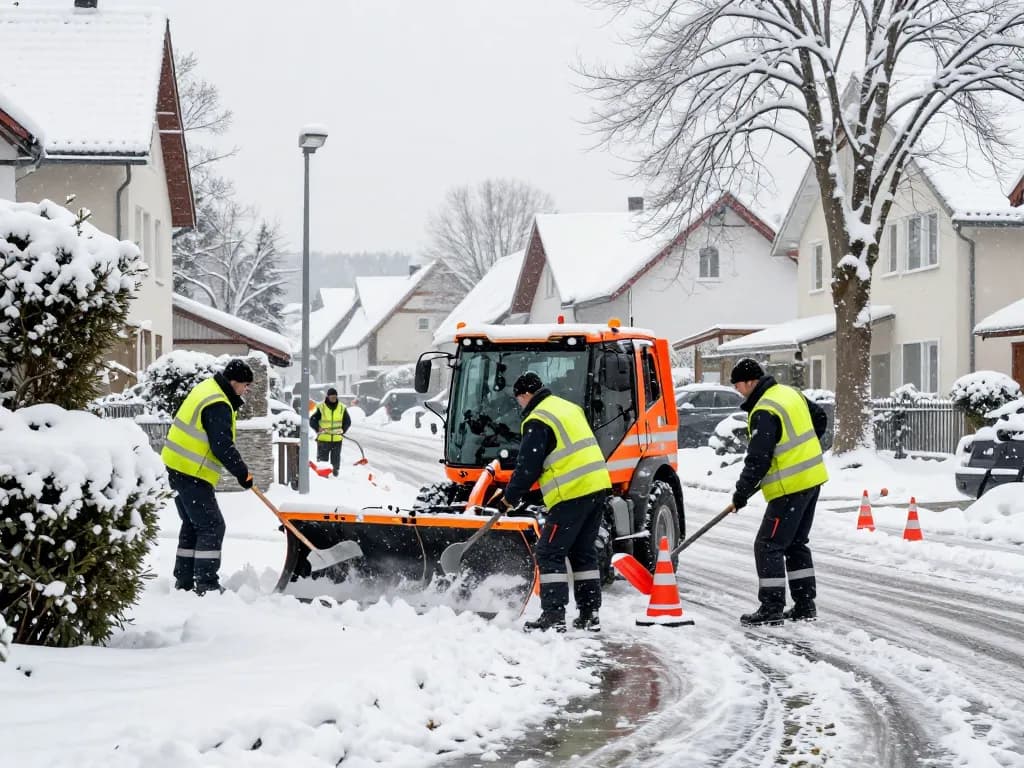 Zuverlässiger Schneeräumdienst in Münster, der Einfahrten und Gehwege mit professioneller Ausrüstung während des Wintereinbruchs räumt.