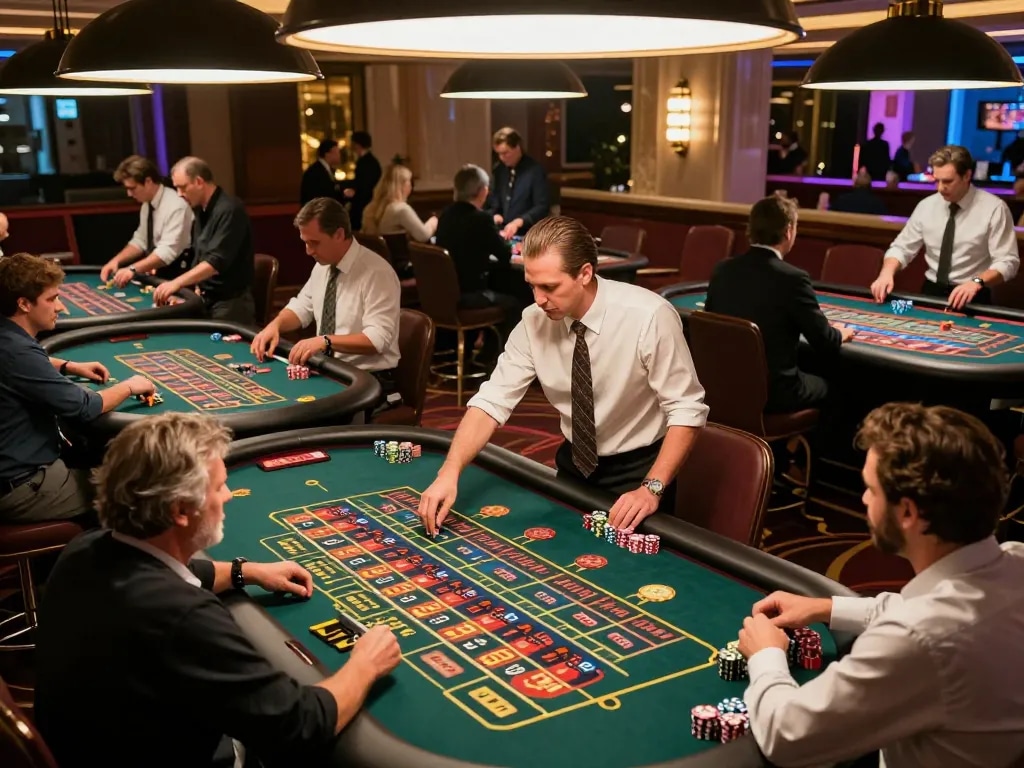 Players engaging with casino tables while using the Plagiat Scanner, showcasing an exciting gambling environment.