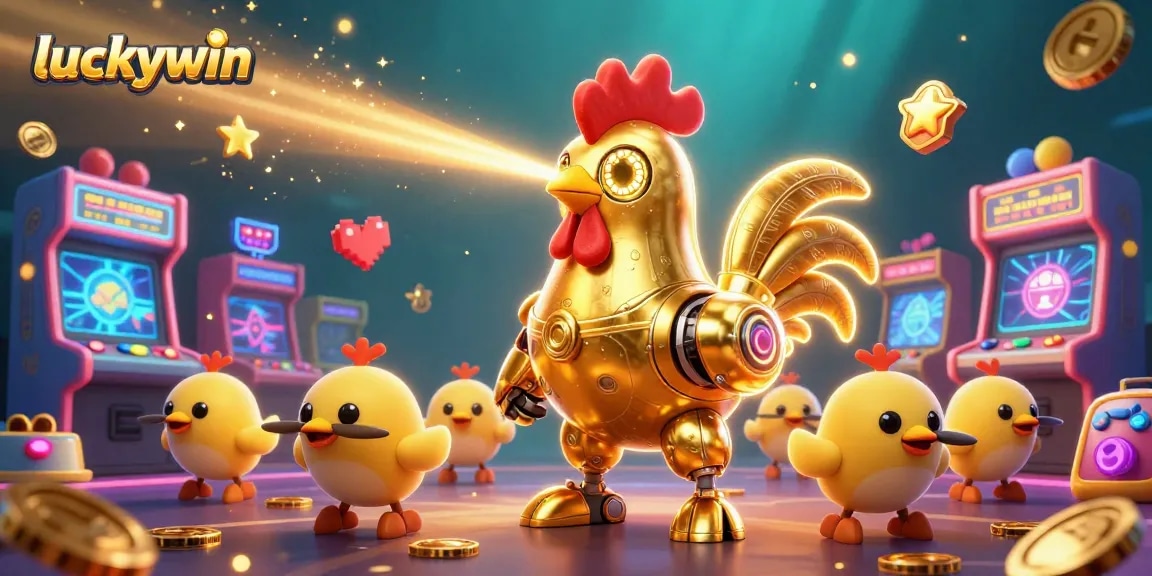 Engage with luckywin's exhilarating casino atmosphere, featuring vibrant characters and arcade elements.