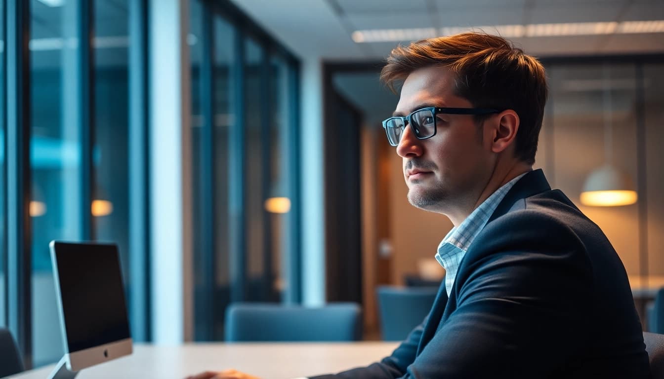 Headhunter führt ein diskretes Interview mit einem hochqualifizierten Kandidaten im modernen Büro.