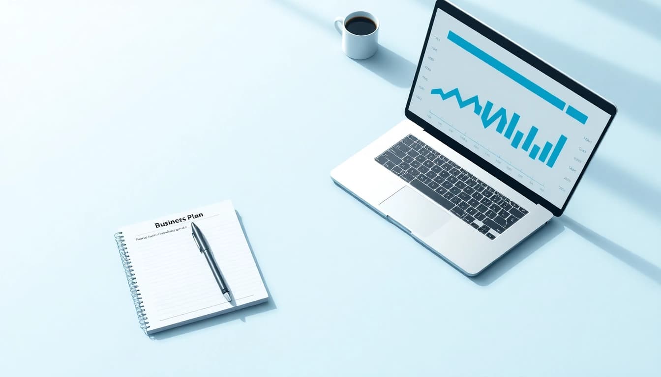 Visualize a gründung ambulanter pflegedienst businessplan cover with a notepad and laptop, symbolizing professional preparation.