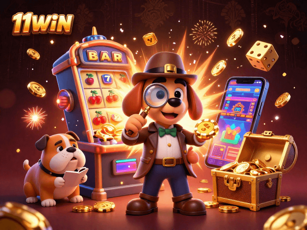Experience the excitement of 11WIN with thrilling action from a detective duo at a colorful casino.