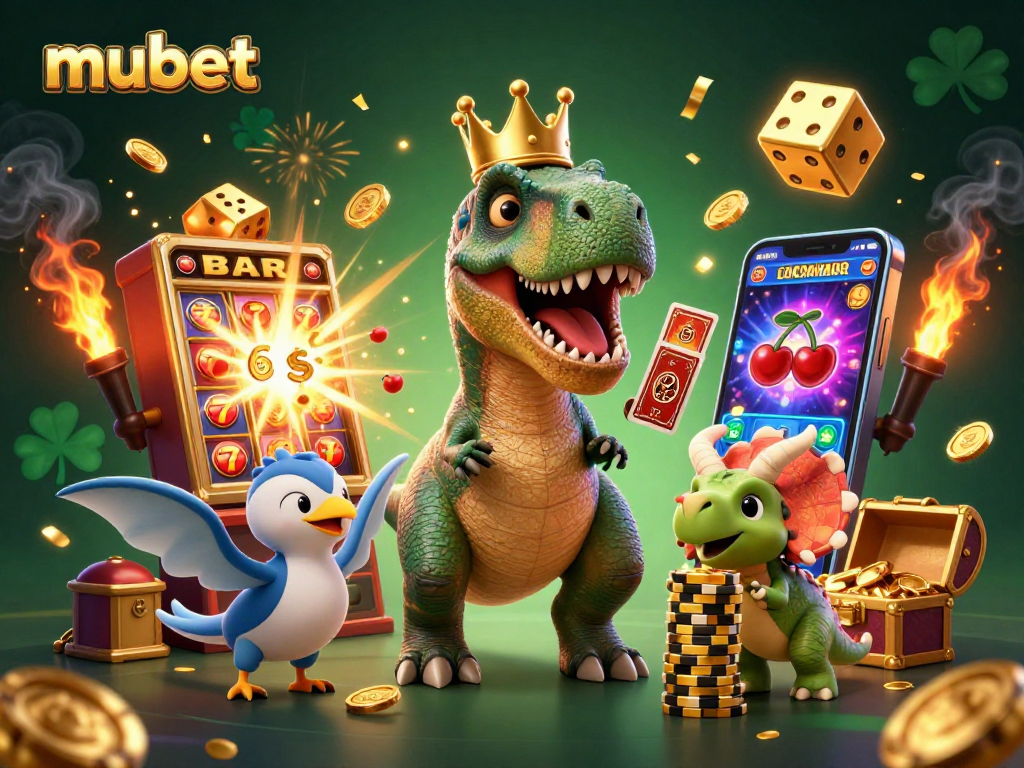 Engage with mubet using unique characters in a vibrant casino-themed scene filled with action.