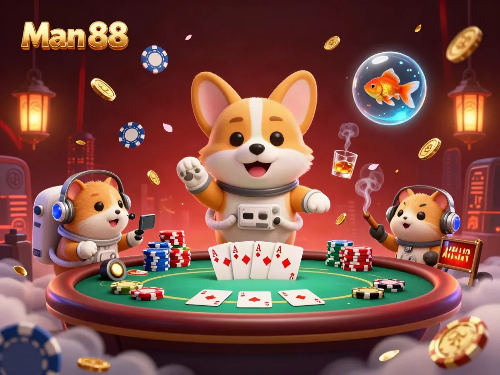Engage in thrilling casino action at Man 88, featuring vibrant characters in dynamic space casino.