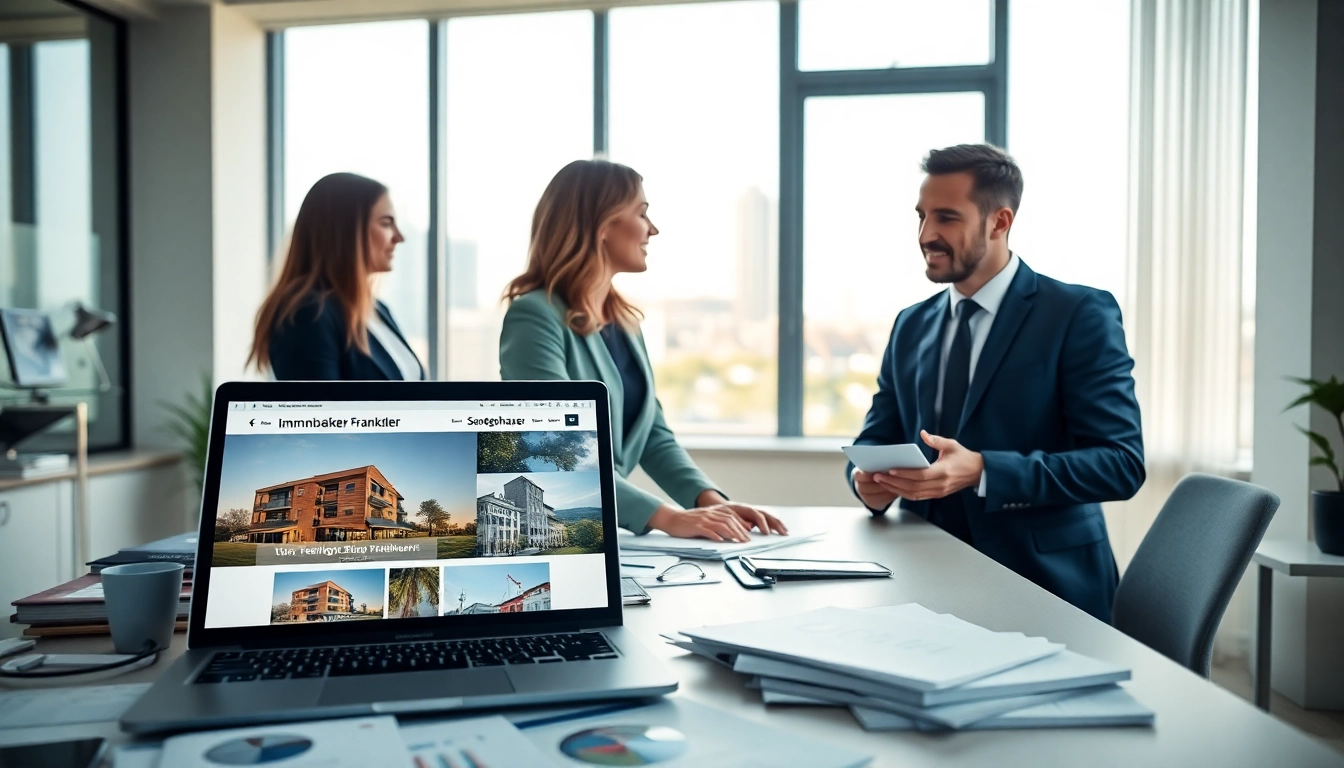 Immobilienmakler Frankfurt Sachsenhausen berät Kunden in modernem Büro mit Stadtblick.