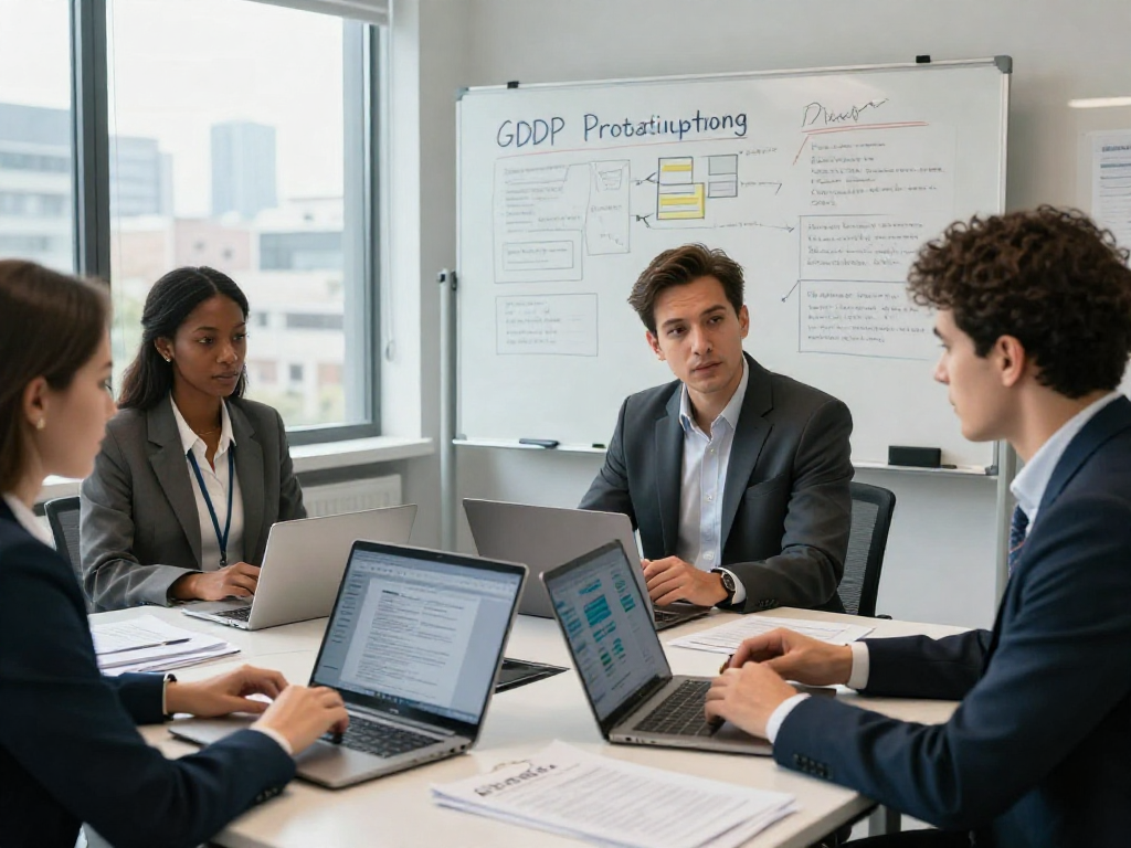 Professionelles Team bei einer Beratung zur Datenschutz Dienstleistung mit Fokus auf DSGVO-Compliance.