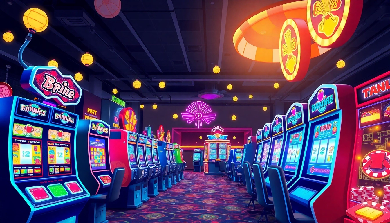 Win big with casino bonus ohne einzahlung neu, featuring colorful slot machines in a vibrant casino setting.