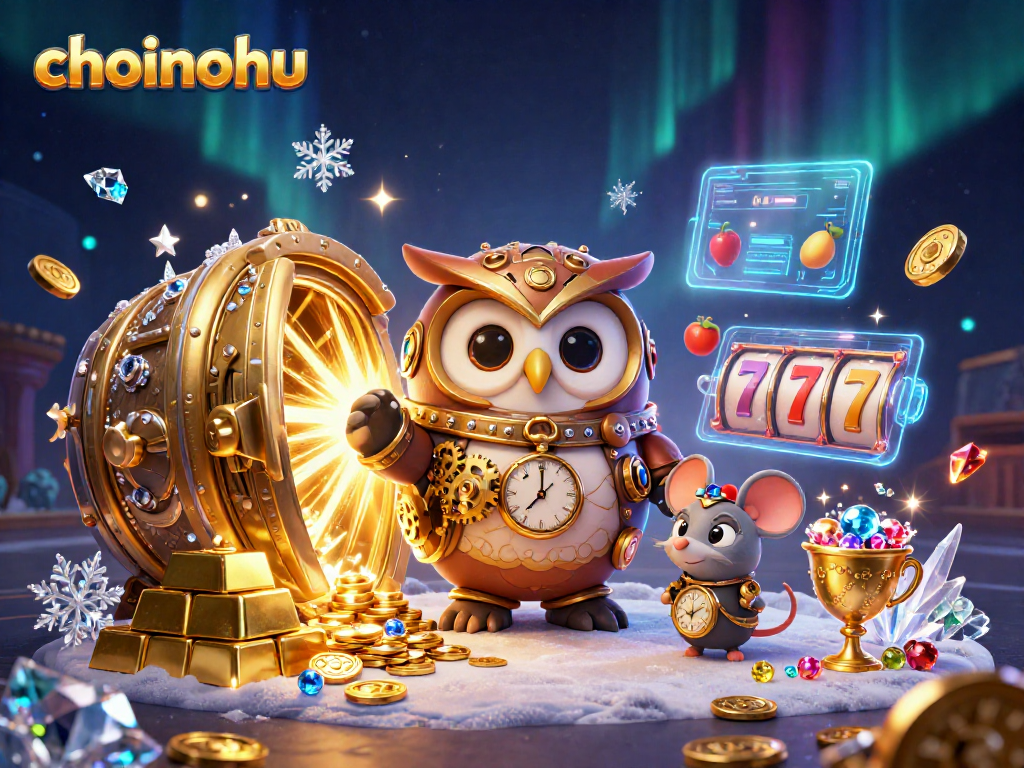 Engage with choinohu's vibrant casino scene featuring an owl and treasures bursting with energy.