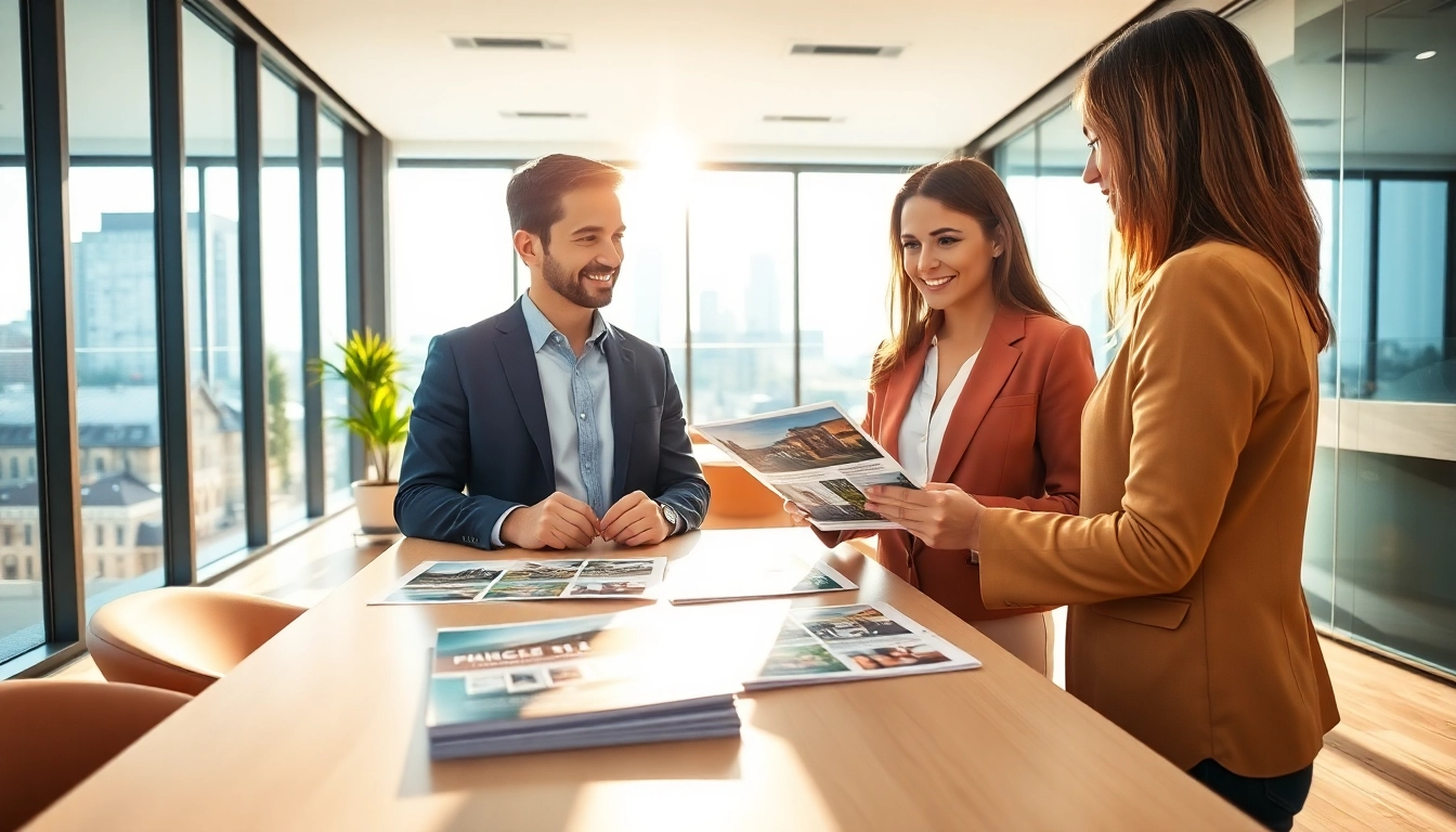 Immobilienmakler Frankfurt Ginnheim zeigt eine moderne Büroumgebung und engagiertes Gespräch mit Kunden.