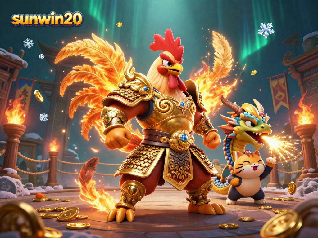Experience thrilling gameplay at sunwin20 with a vibrant 3D scene of colorful characters and golden treasures.