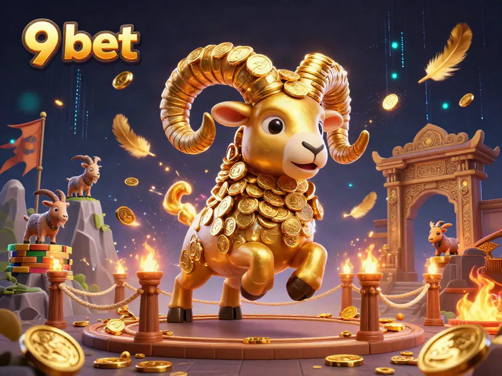 Join the action at 9 bet with an exhilarating 3D scene showcasing a golden ram at a casino.