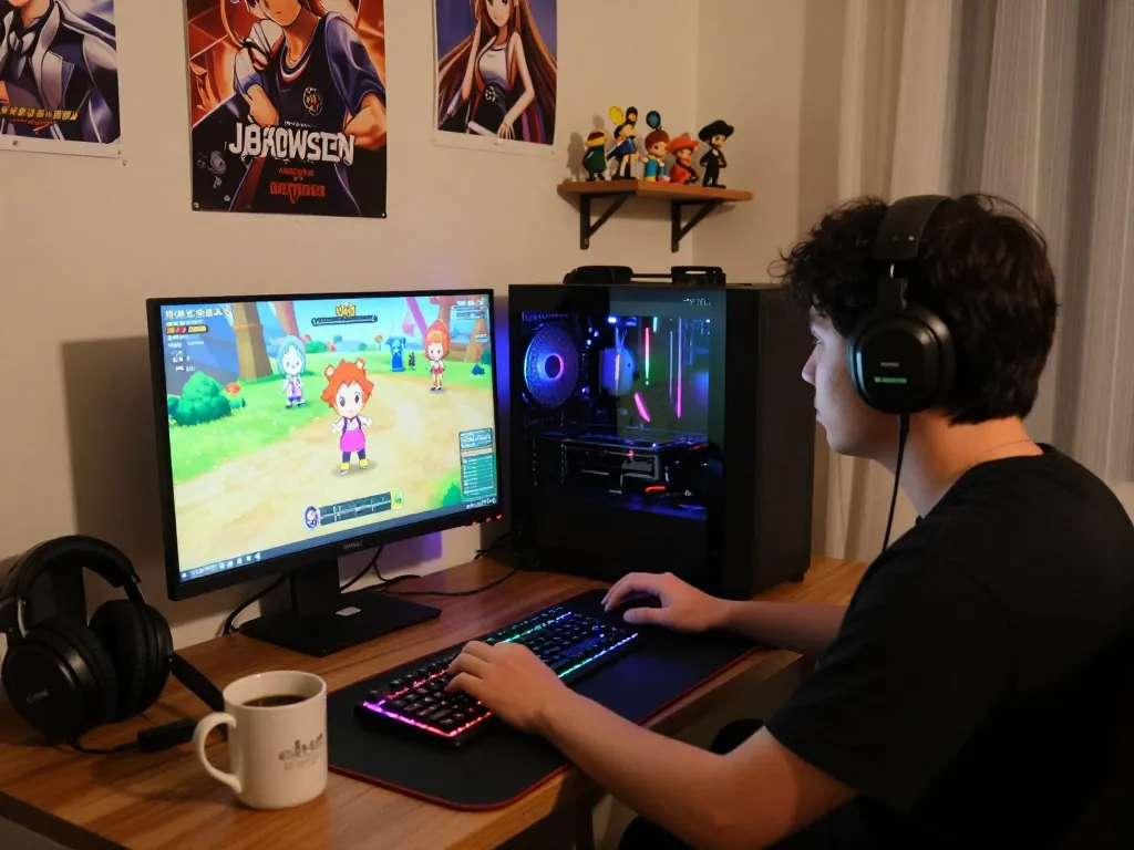 Immerse in html sex games with a player engaged in vibrant adult gaming in a cozy setup.