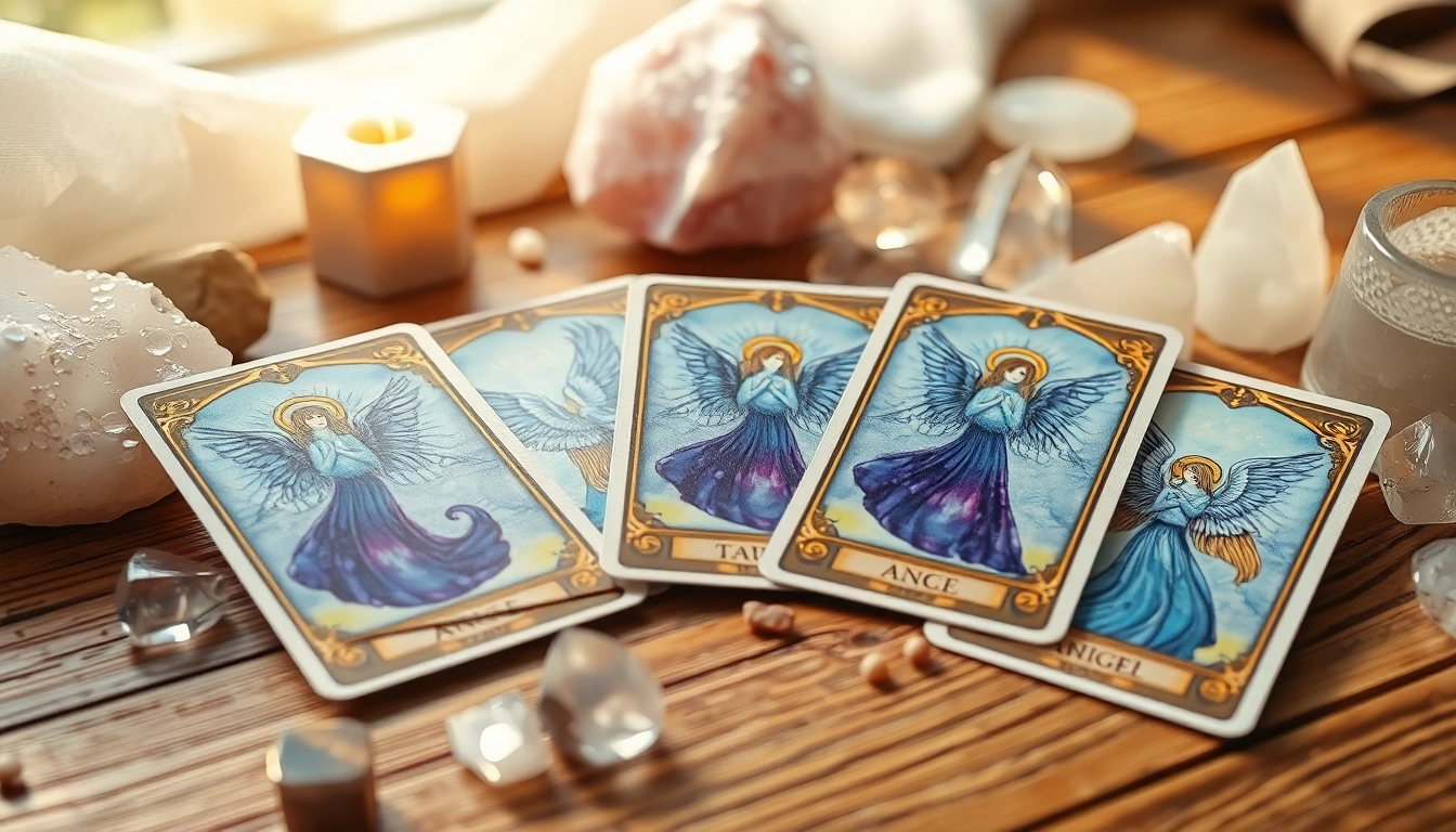 Engel tarot karte kostenlos ziehen in einem geheimnisvollen Setting mit leuchtendem Aura.