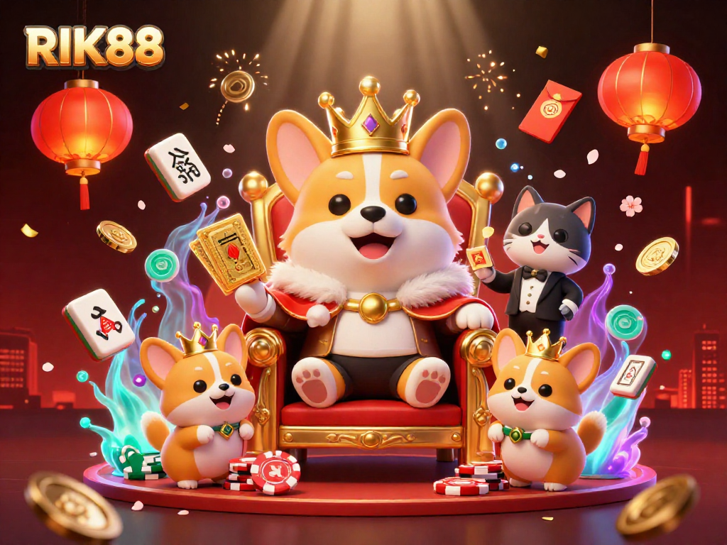Experience the excitement at RIK88 online casino with fun characters and casino-themed elements.