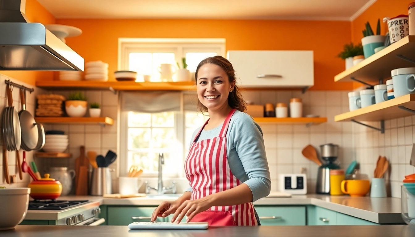 Hauswirtschaft stelle hameln: Dedicated housekeeper cleaning in a bright kitchen