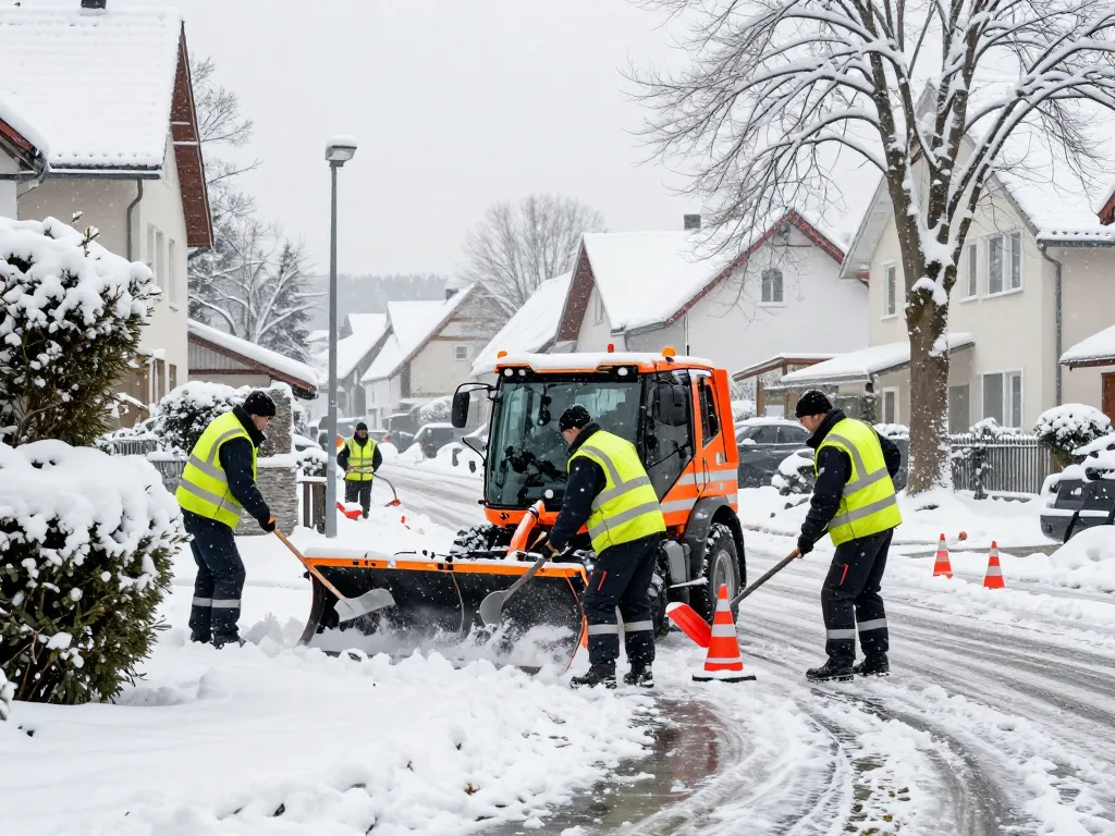 Zuverlässiger Schneeräumdienst in Münster, der Einfahrten und Gehwege mit professioneller Ausrüstung während des Wintereinbruchs räumt.