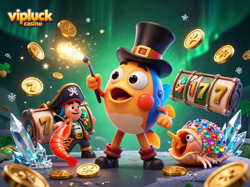 Experience the fun at vipluck casino with glowing treasures and engaging characters in an animated atmosphere.