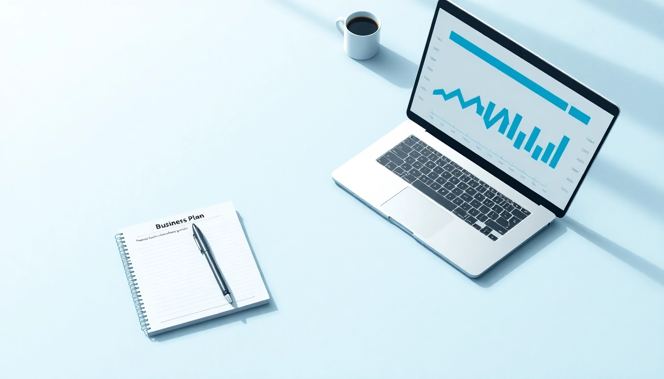 Visualize a gründung ambulanter pflegedienst businessplan cover with a notepad and laptop, symbolizing professional preparation.