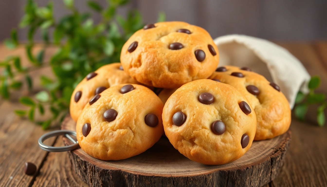 Indulge in delicious canabis kekse with rich chocolate chips on a rustic table.