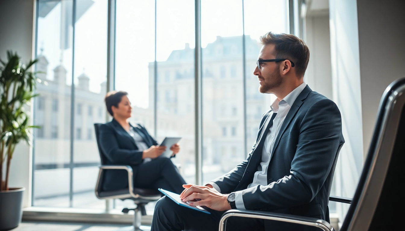 Unternehmensberatungssitzung mit Berater, der klare Strategien entwickelt und Klienten unterstützt.