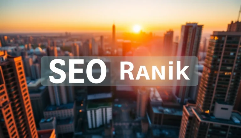 Visualisierung des SEO-Rankings mit einer Stadtansicht, die Wachstum und digitale Präsenz symbolisiert.