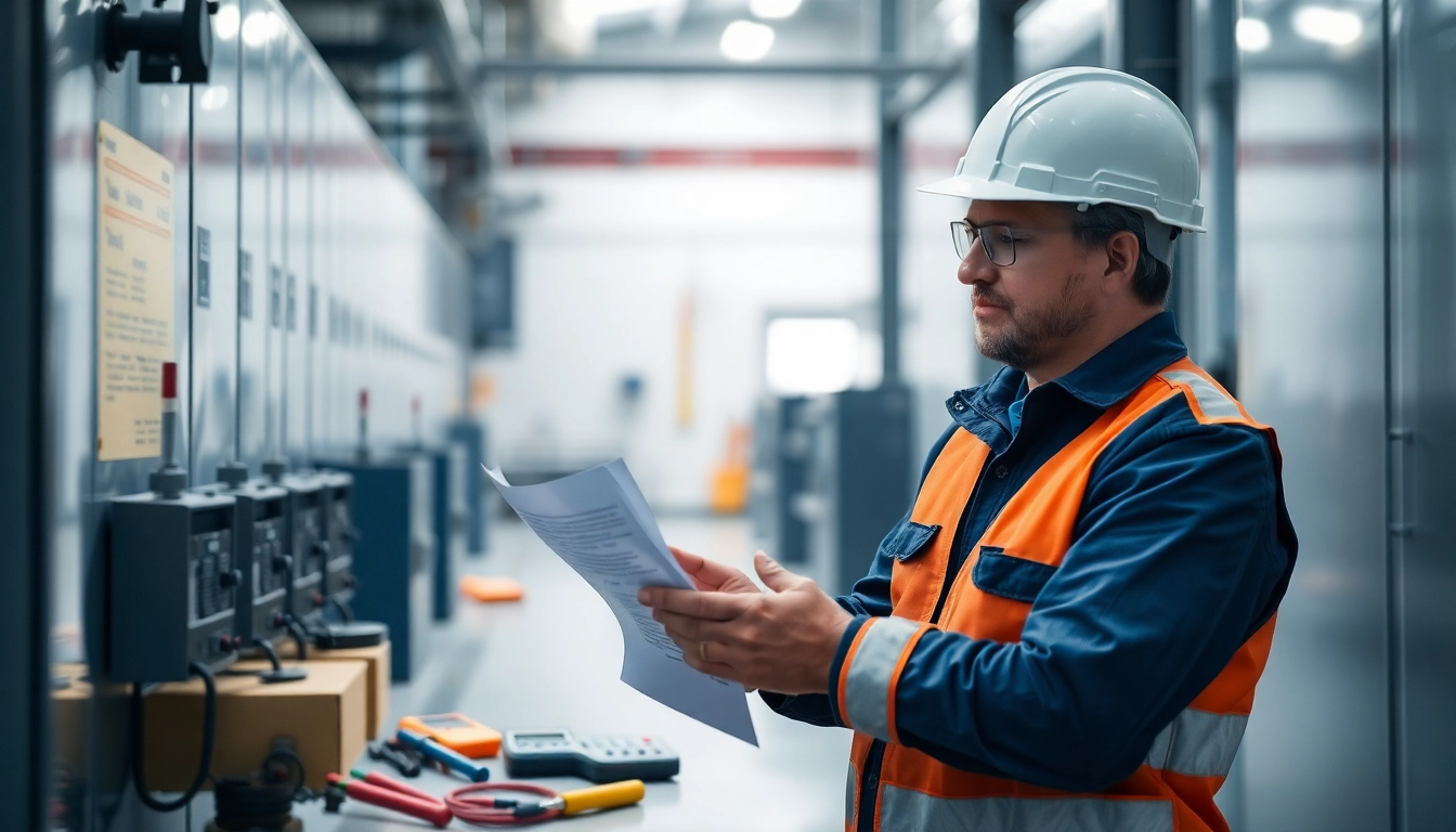 Professional performing a DGUV V3 Prüfung to ensure workplace safety and compliance.