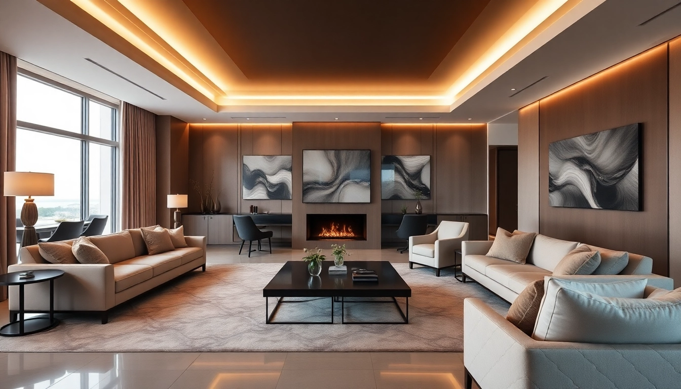Luxury living room featuring elegant furnishings and inviting ambiance for a sophisticated experience.