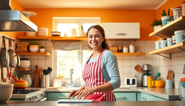 Hauswirtschaft stelle hameln: Dedicated housekeeper cleaning in a bright kitchen