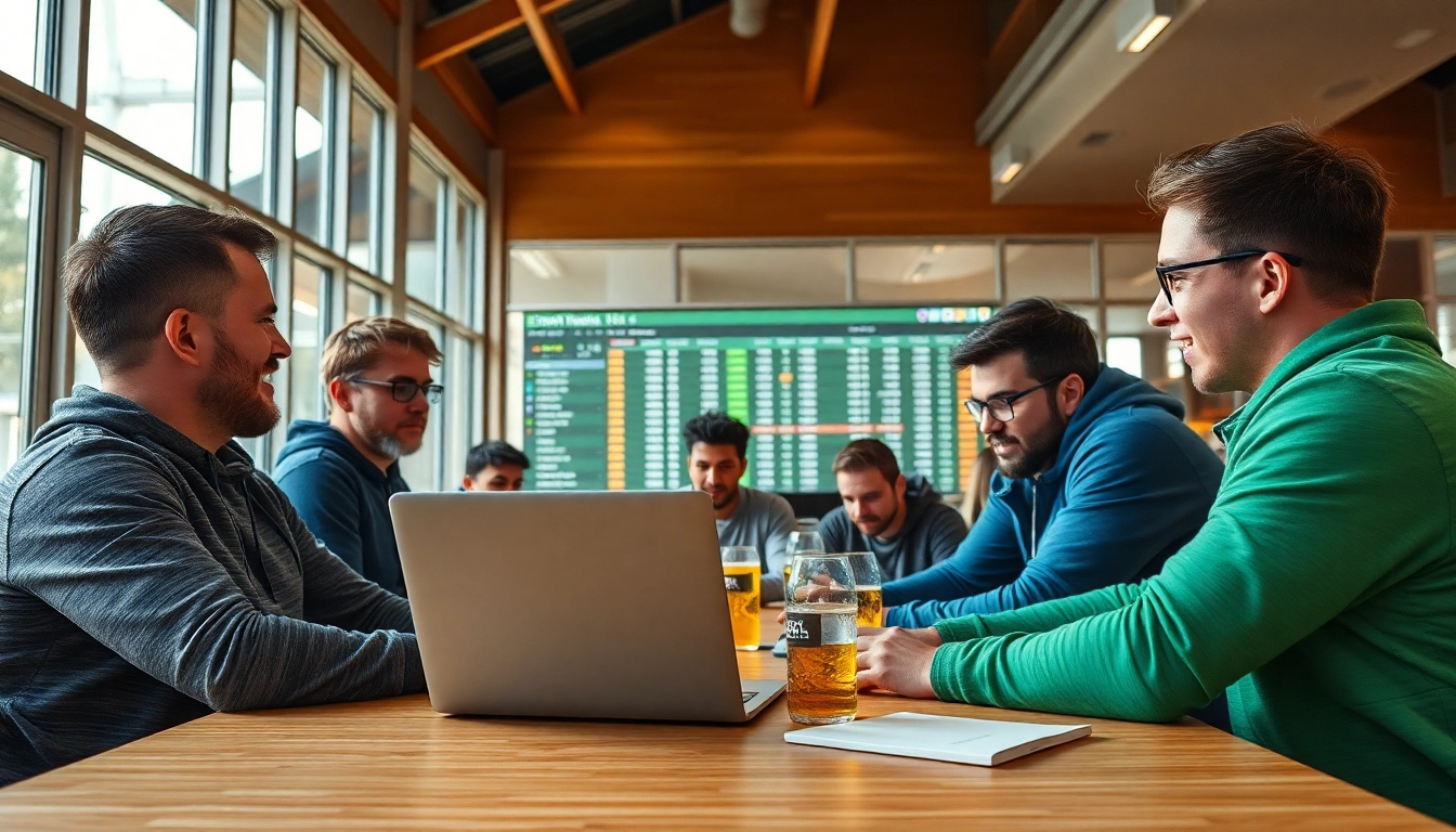 Sportwetten-Enthusiasten platzieren Wetten bei einem wettanbieter ohne lugas mit einem Laptop in einem hellen Raum.