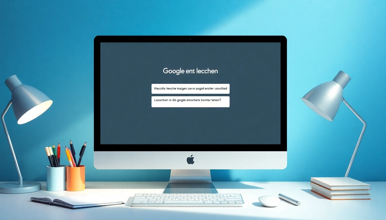 Illustration zum Google Konto löschen: Anleitung auf einem Computermonitor mit beruhigenden Farben.