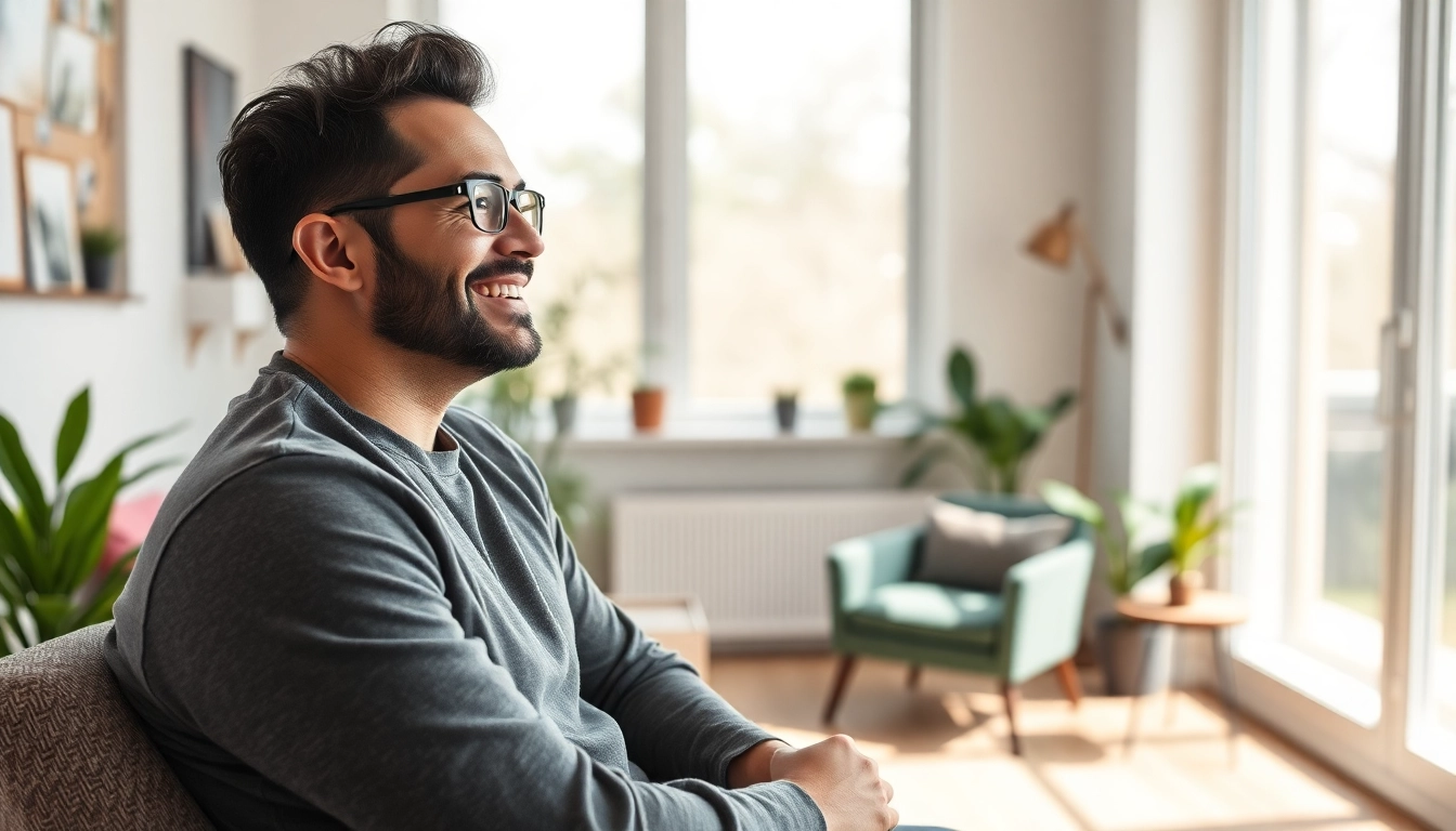 Chaker Cheniti erklärt Hypnose-Techniken in einem einladenden Coaching-Raum.