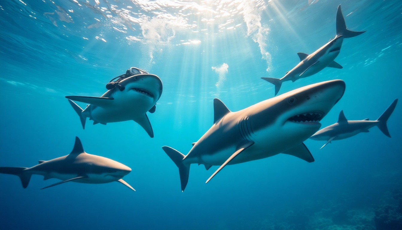 Tauchen Bullenhaie: A diver explores the underwater world with bull sharks, showcasing their beauty and grace.