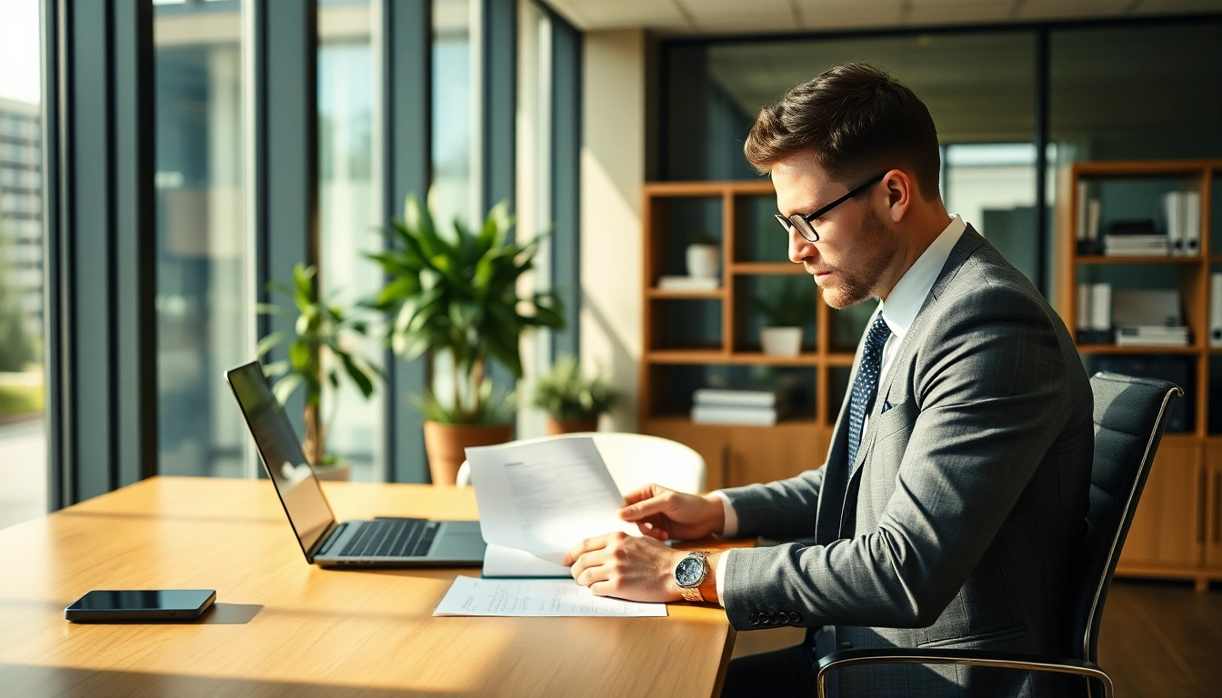 Headhunter Finance analysiert Lebensläufe in einem modernen Büro.