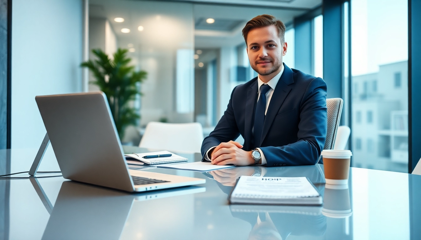 Headhunter conducting professional recruitment in a modern office.