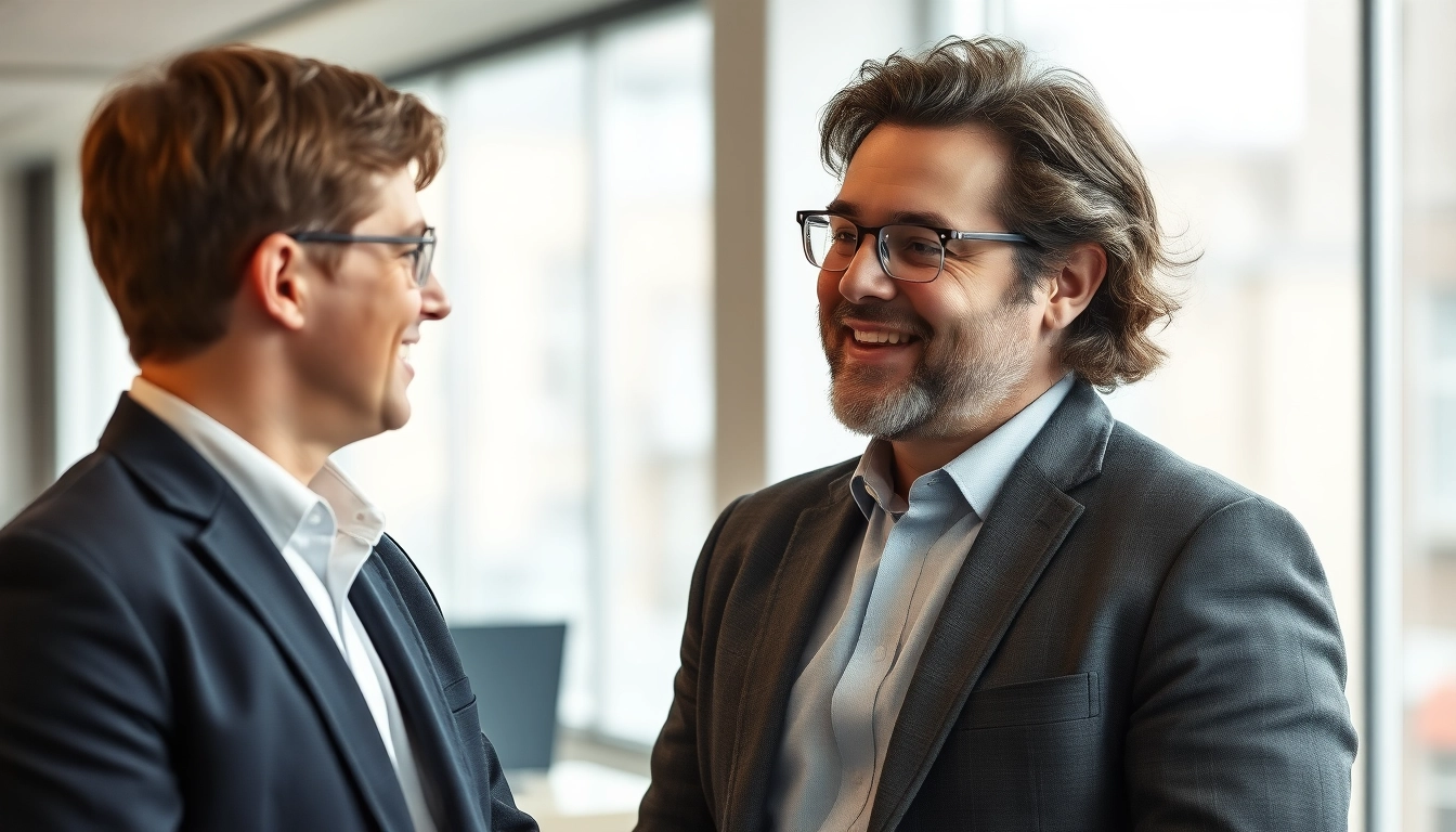 Headhunter Rostock im modernen Büro, das mit einem Kandidaten spricht.