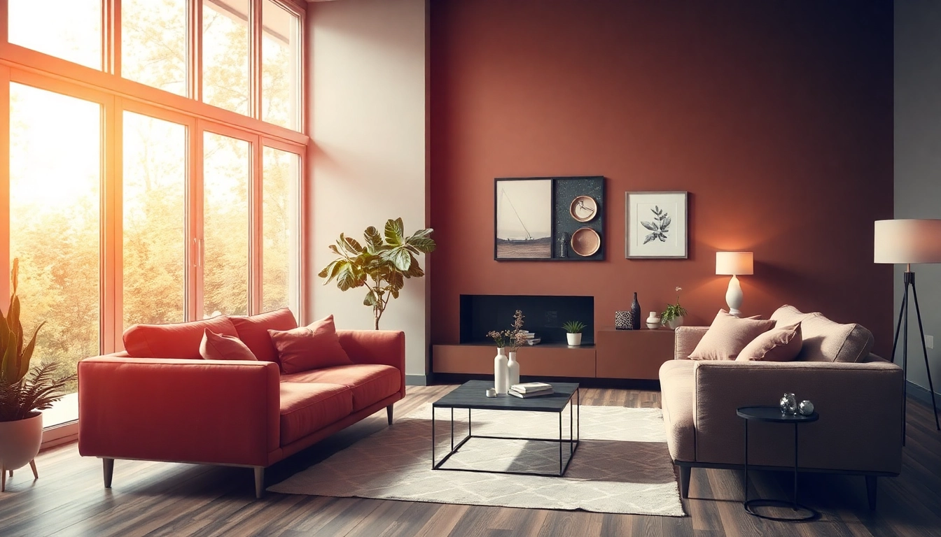 Raumgestaltung: Stilvolles Wohnzimmer mit Erdtönen und modernen Möbeln.