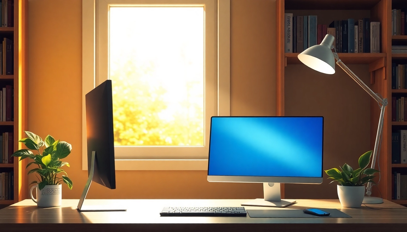 Windows 10 Pro kaufen - Elegante Workstation mit Computer und Büroeinrichtung