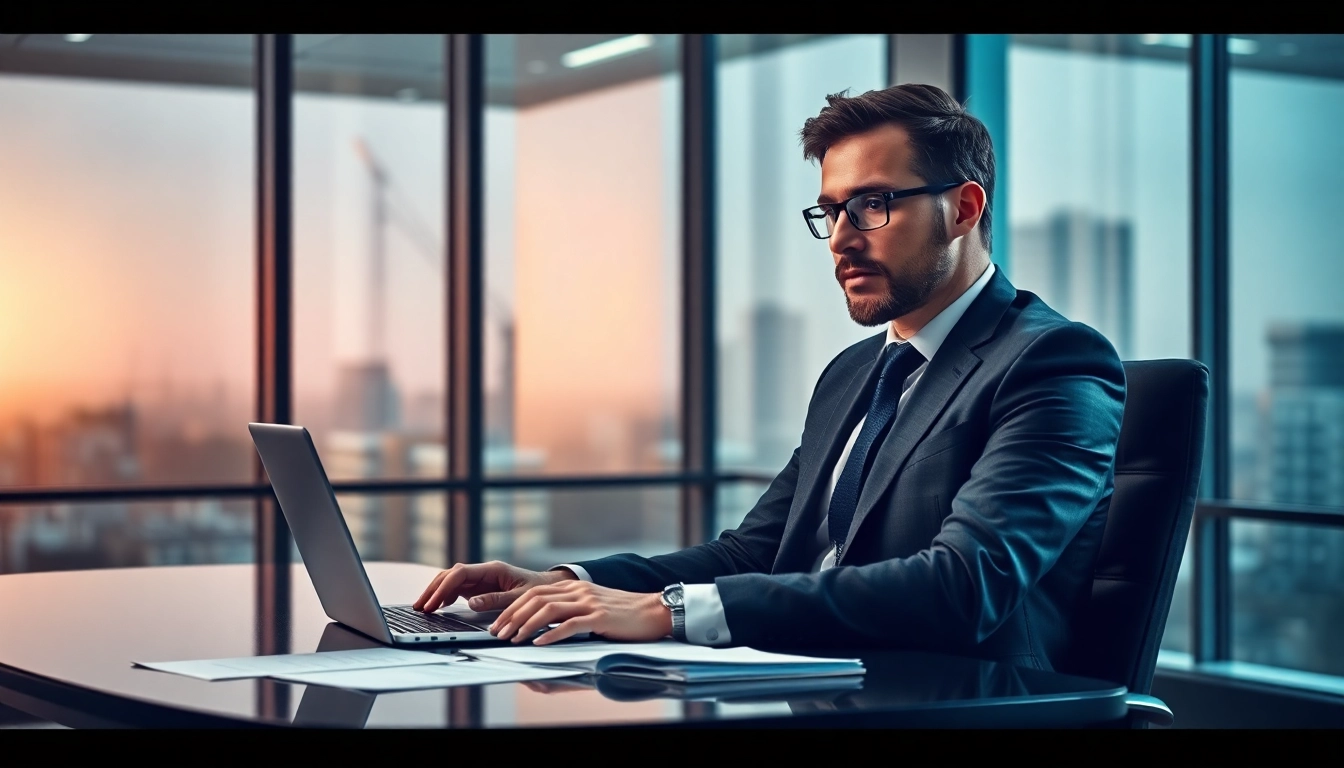 Der Headhunter Krefeld arbeitet konzentriert in einem modernen Büro und zeigt Professionalität.