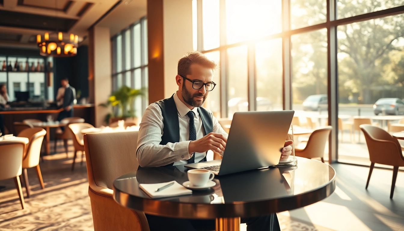 Headhunter Gastronomie analysiert Bewerbungsunterlagen am Schreibtisch in einem eleganten Restaurant.