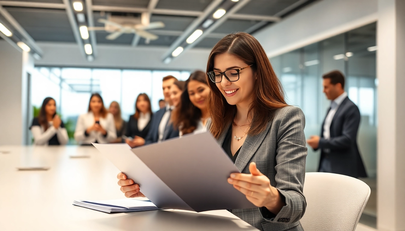 Headhunter Schweiz analysiert Bewerbungen in einem modernen Büro.