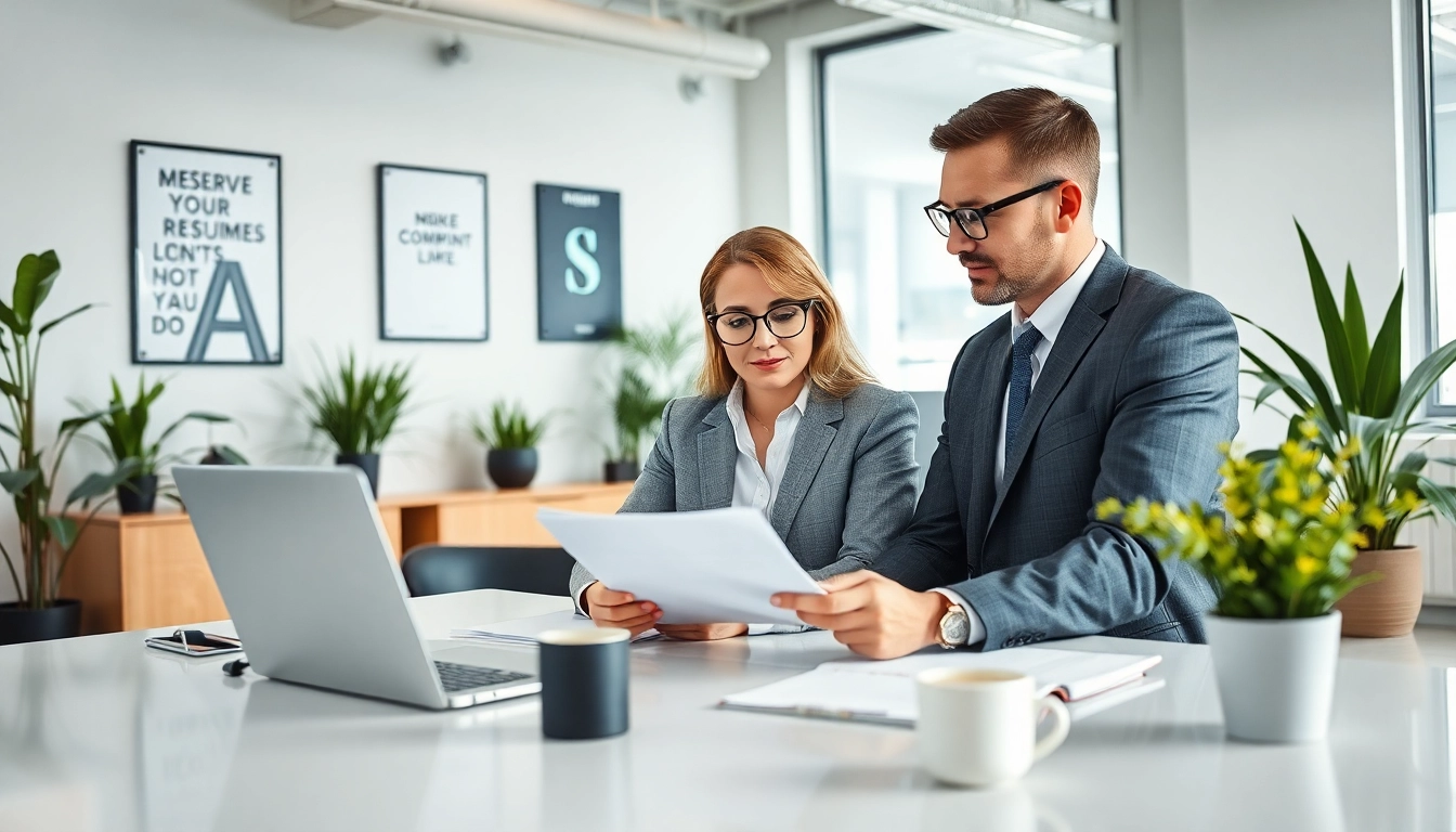 Headhunter Schweiz berät im modernen Büro, mit Laptops und Notizen.