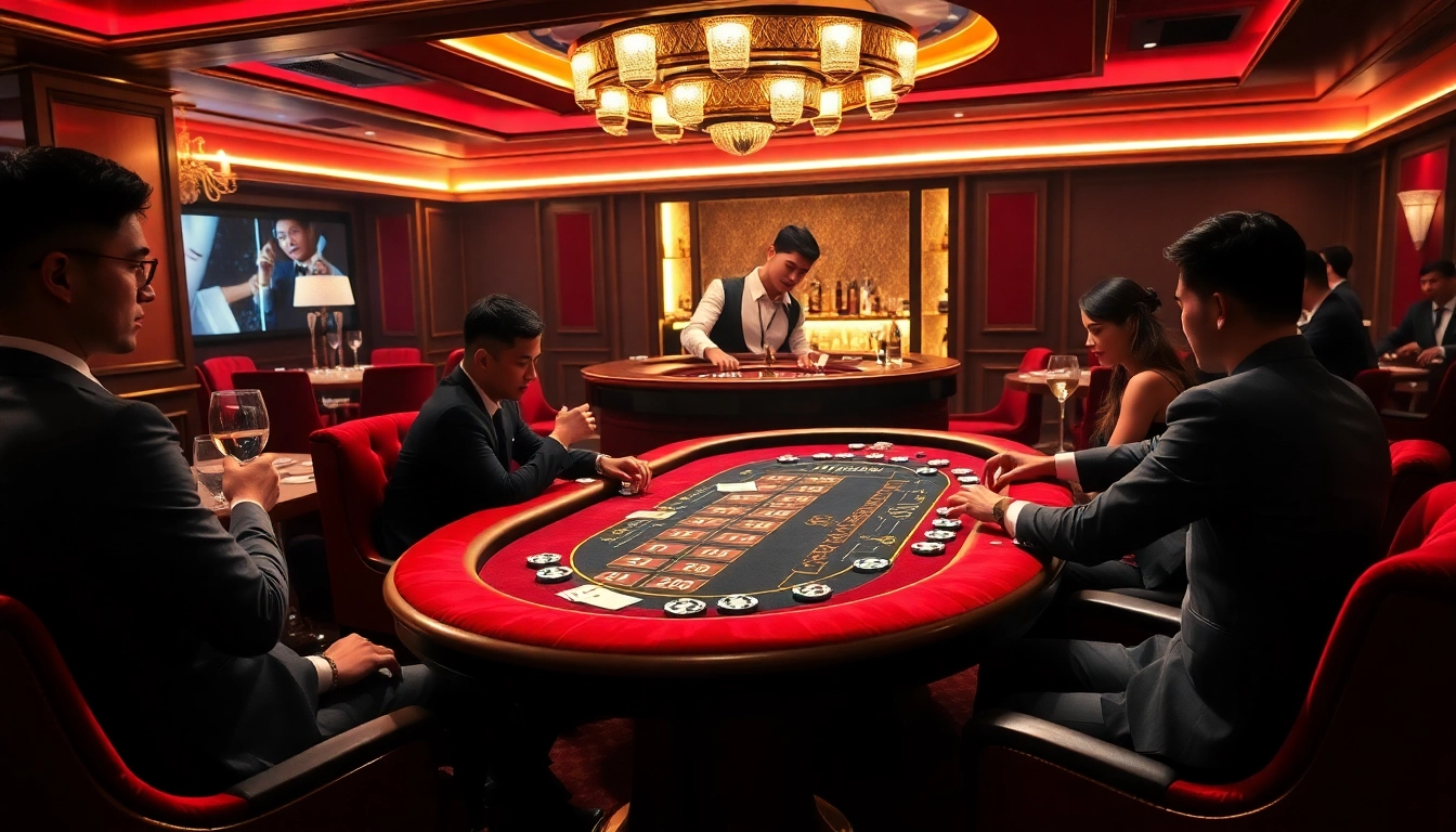 MM88 casino players enjoying a high-stakes poker game at a luxurious table.