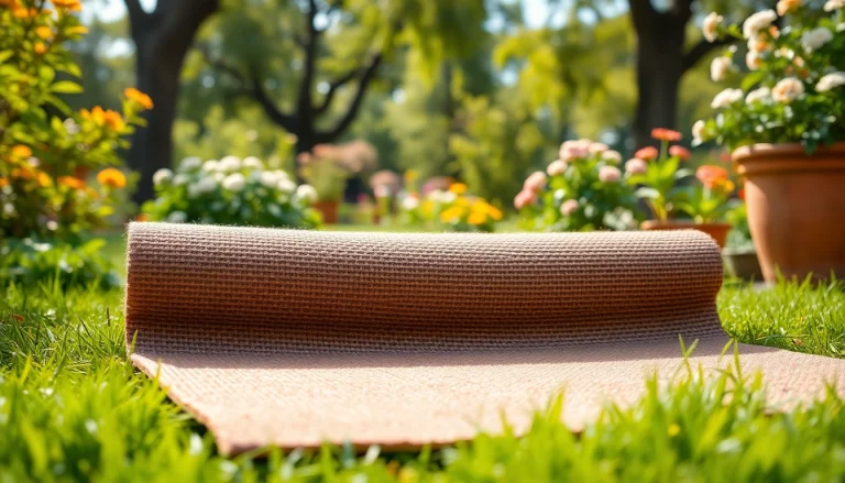 Hanfmatte auf grünem Rasen in einem einladenden Garten. Ideal für die Naturgestaltung.