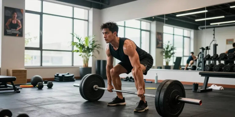 Krafttraining in Aktion im Steroidshop-Fitnessstudio, das Leistungsgerät und Gewichte zeigt.