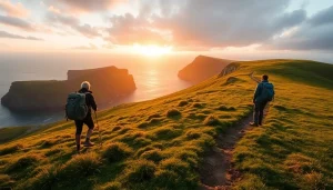 Dingle Way wandern auf einem malerischen Hügel mit weitem Blick auf den Ozean.