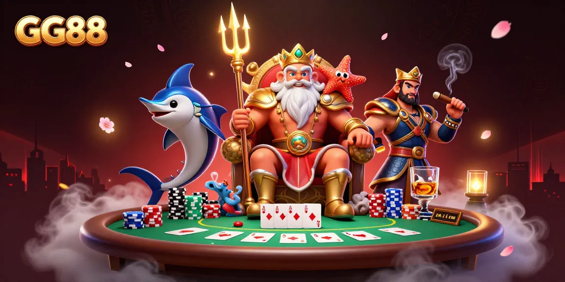 Engage with GG88's thrilling poker atmosphere featuring sea king Neptune and samurai